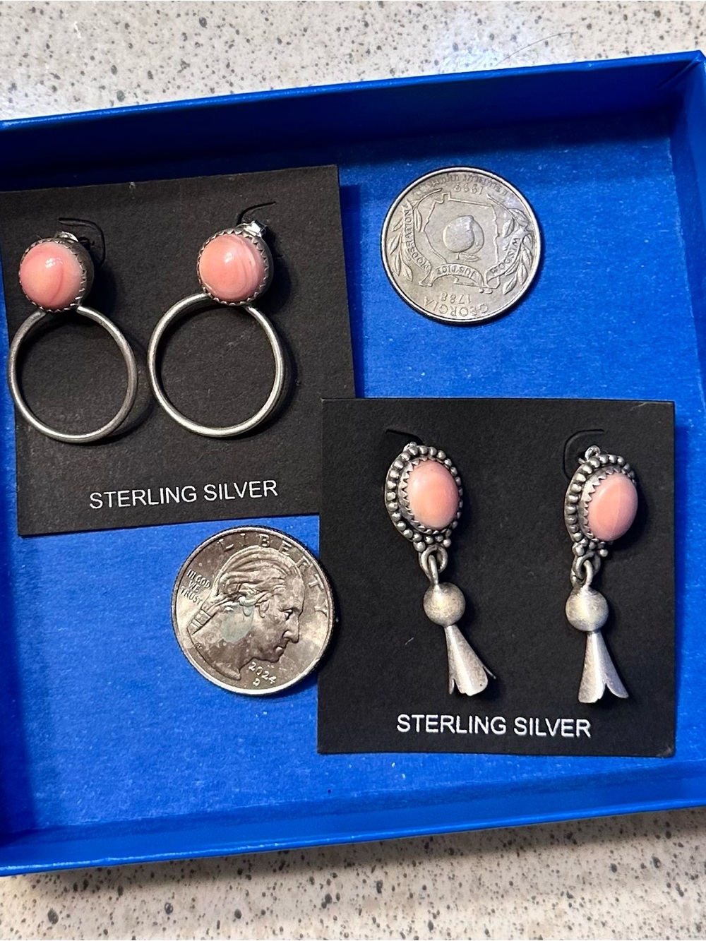Sterling Silver Pink Conch Earrings - LOT OF TWO Classic Women's Jewelry